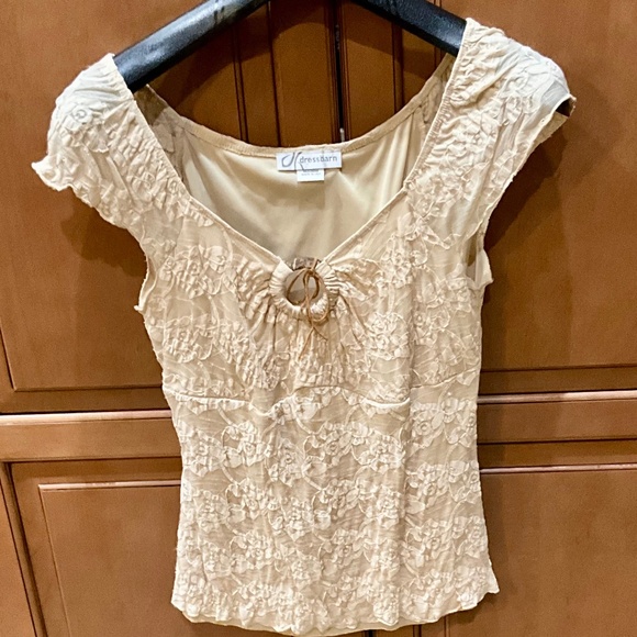 Dressbarn  Beige Stretchy Lace-like On or Off Shoulder Sz Medium - Picture 6 of 9